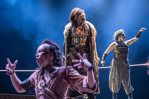 Jessey Stol as Rakhz, Clare Perkins as Vida and Anna Russell-Martin as Kera in Bacchae