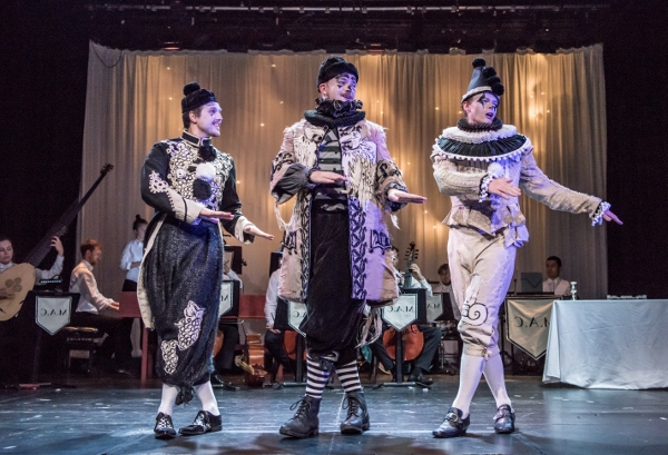 Lars Fischer (Tantale) Michael Roche (Apollon) and Francis Gush (Ixion) in Vache Baroque's L'Orphee at Buxton International Festival cr Genevieve Girling 