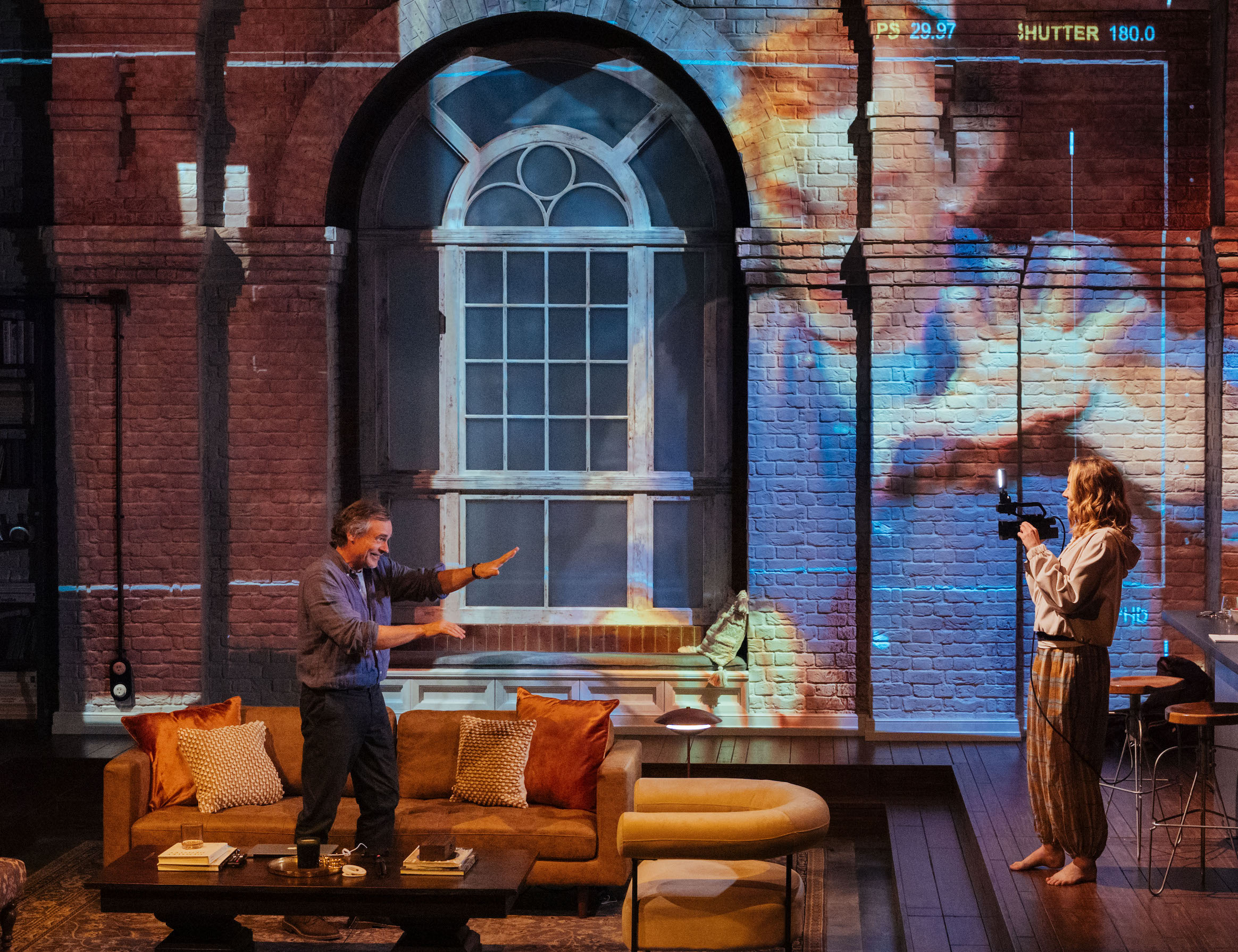 Robert Sean Leonard as Pierre, Paten Hughes as Katya in Interview