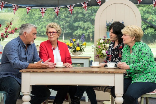 Paul Hollywood, Prue Leith, Noel Fielding, Sandi Toksvig in Great British Bake Off