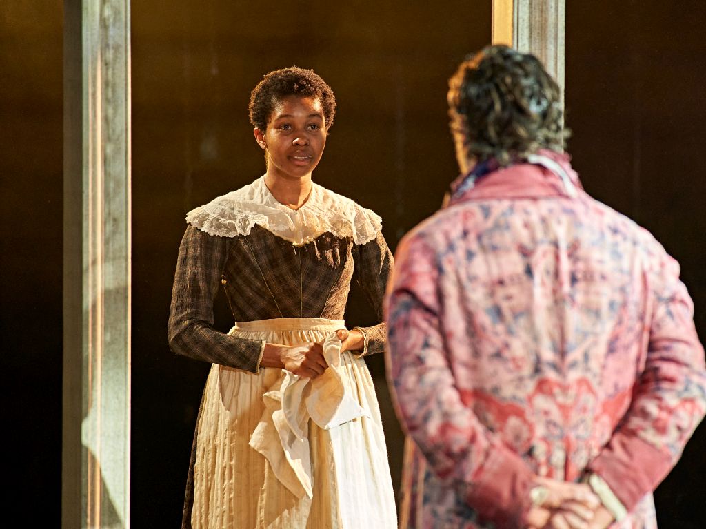 Gloria Obianyo as Belle opposite Andrew Lincoln as Scrooge
