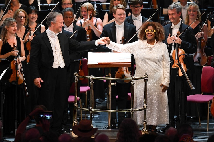 Master of the King's Music Errollyn Wallen with conductor Sakari Oramo